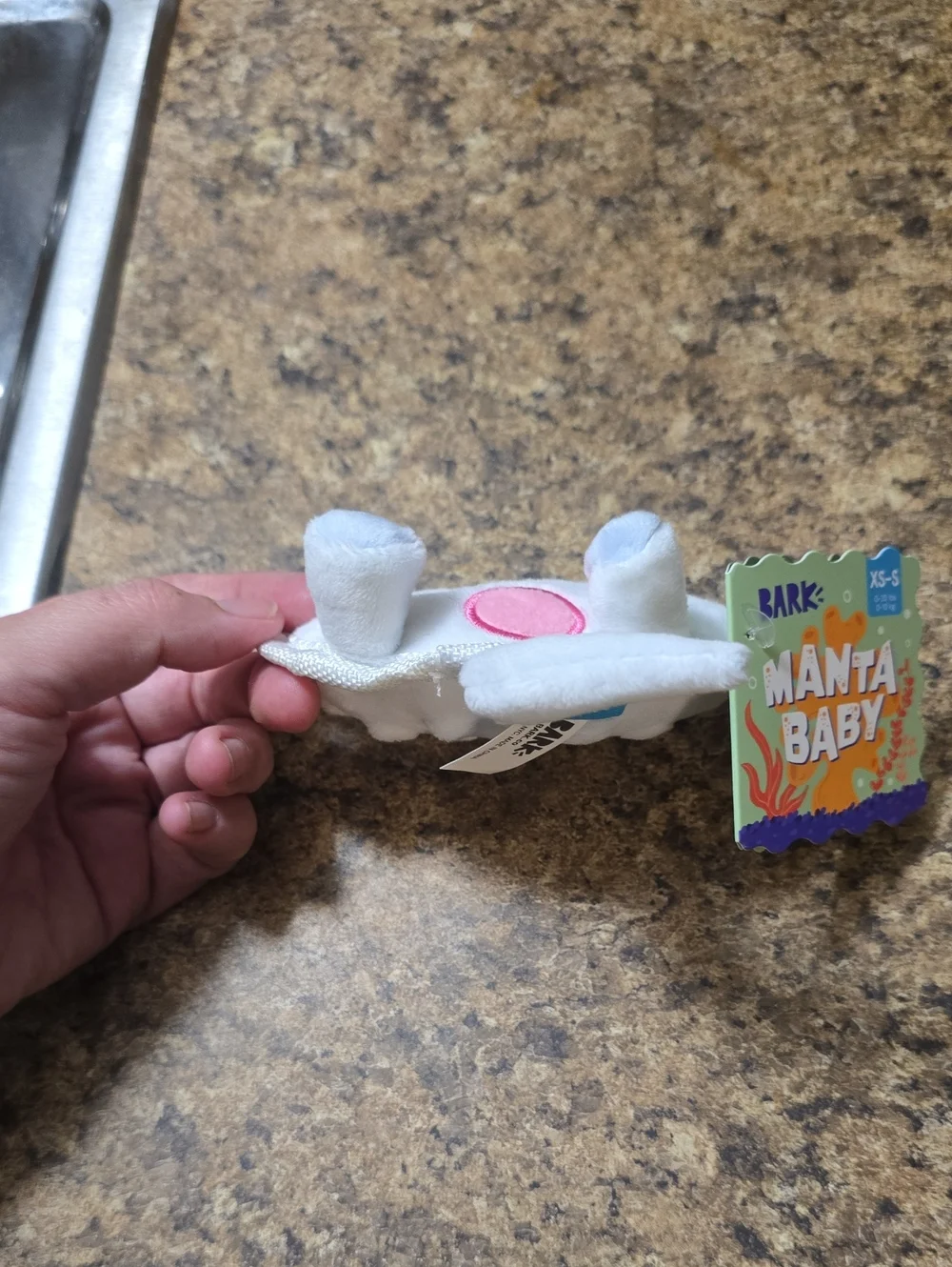 BARK White Manta Baby Plush Dog Toy with Pink & Lavender Accents NWT XS-S 0-20 P
